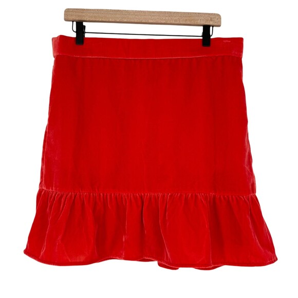 J.Crew Mini Skirt Womens Large TALL Orange Velvet Ruffle Flounce Pull On Pockets - Picture 2 of 12